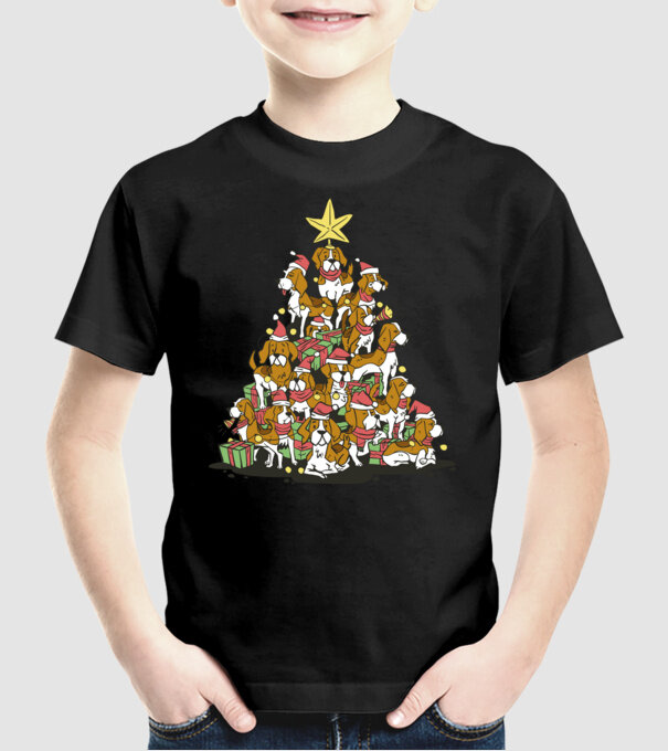 beagle christmas tree model negru pe tricou
