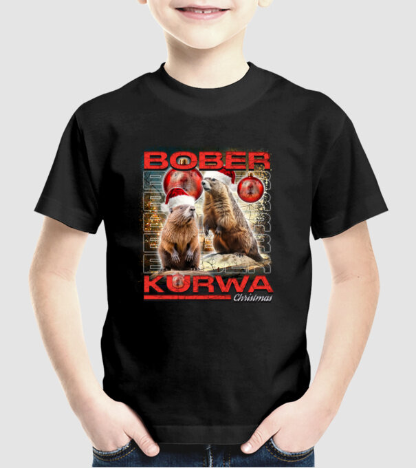 Bober kurwa christmas universe model negru pe tricou