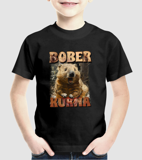 BOBER wombat model negru pe tricou