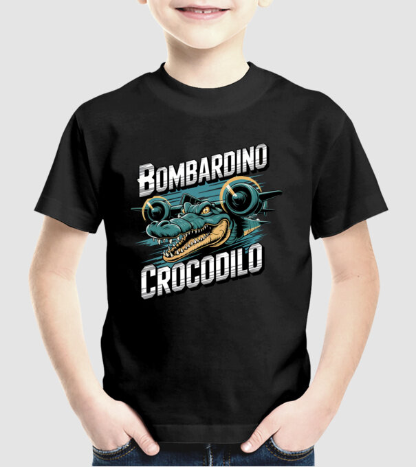 Bombardino Crocodilo 2 model negru pe tricou