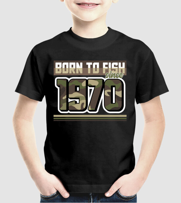 Born to fish since 1970 model negru pe tricou