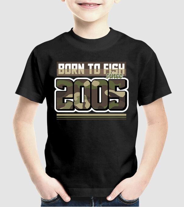 Born to fish since 2005 model negru pe tricou