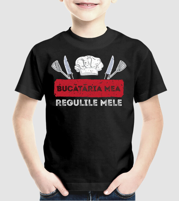Bucătăria mea, regulile mele model negru pe tricou