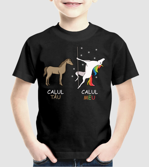 calul tău - calul meu model negru pe tricou