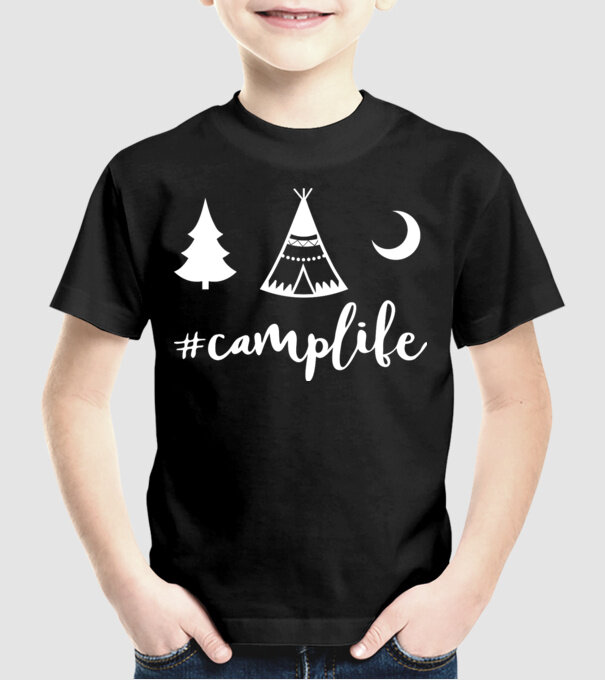 camplife model negru pe tricou