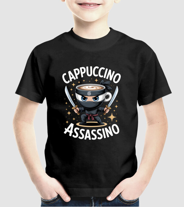 Cappuccino Assassino model negru pe tricou