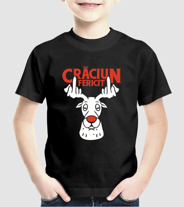 Căprioară de Crăciun antisocială model negru pe tricou