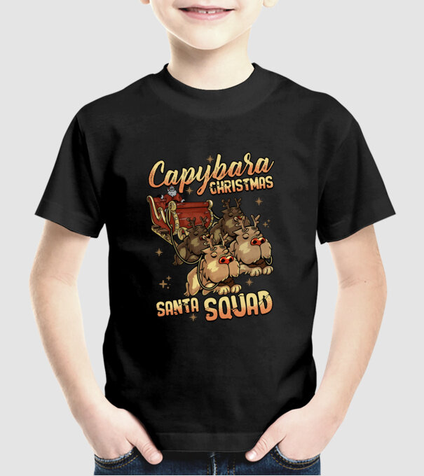 Capybara christmas santa squad model negru pe tricou