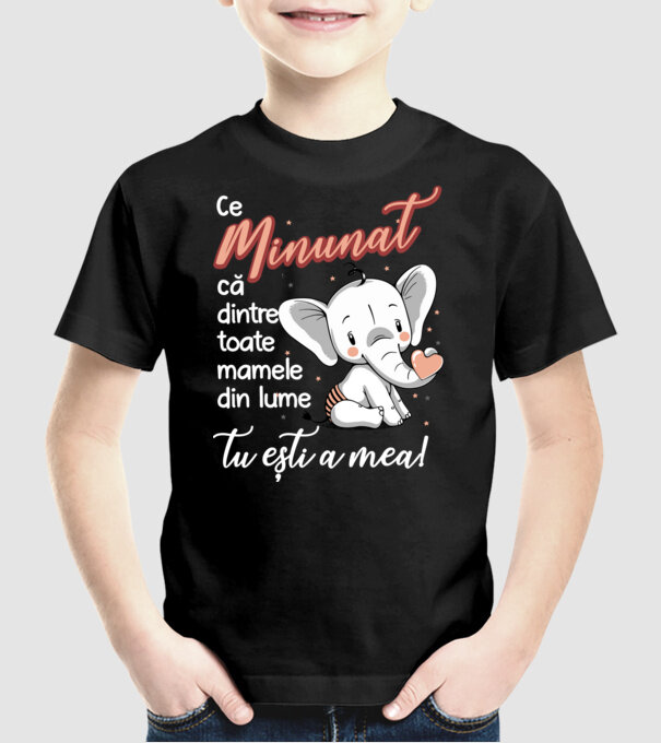 Ce minunat că dintre toate mamele din lume, tu ești a mea! model negru pe tricou