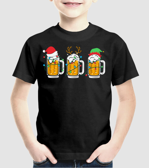 Christmas beer mugs model negru pe tricou