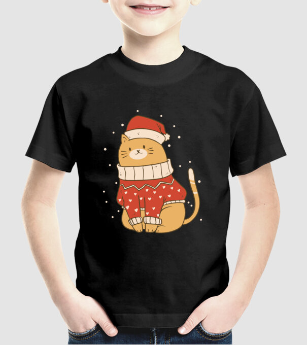 Christmas cat model negru pe tricou