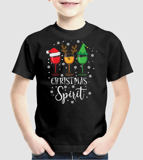 Christmas spirit wine model negru pe tricou