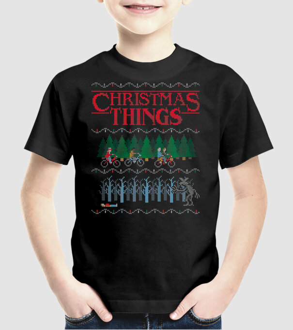 christmas things ugly sweater model negru pe tricou