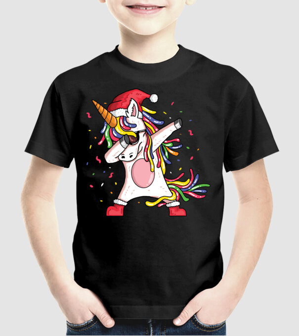 Christmas unicorn dab model negru pe tricou