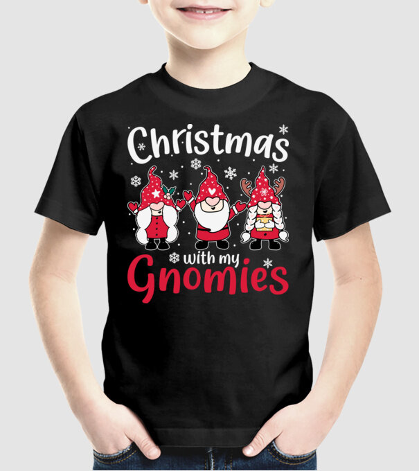 Christmas with my gnomies model negru pe tricou