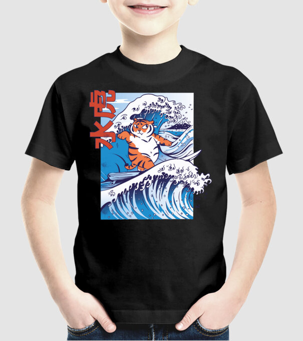 Chubby Surfer Tiger model negru pe tricou