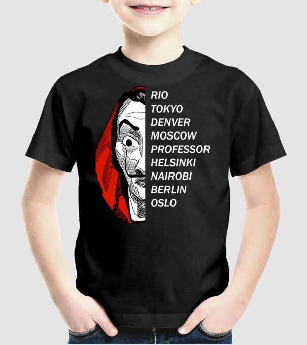 classic logo money heist model negru pe tricou