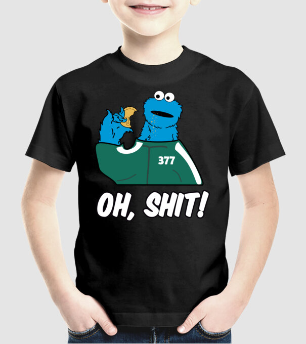 cookie monster squid game parody model negru pe tricou