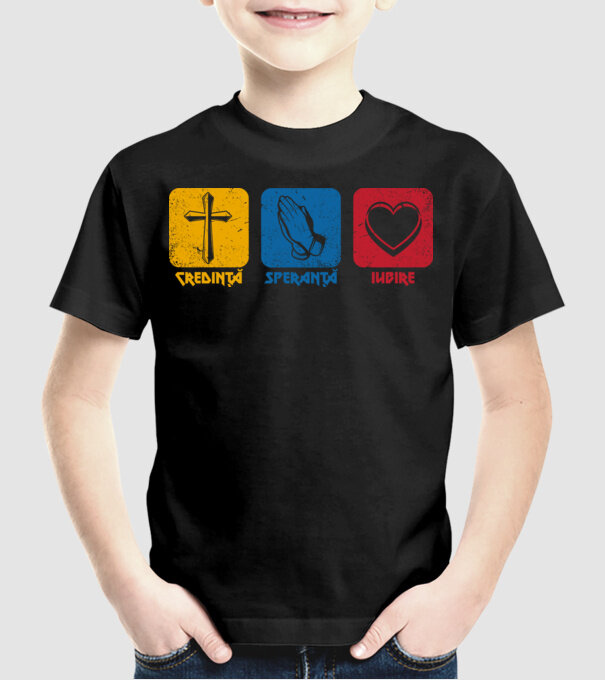 credință speranță iubire model negru pe tricou