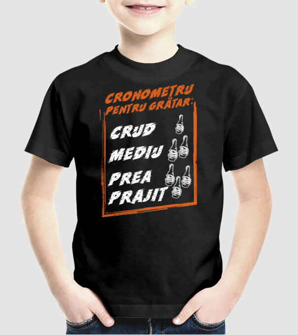 cronometru pentru grătar: crud, mediu, prea prăjit model negru pe tricou
