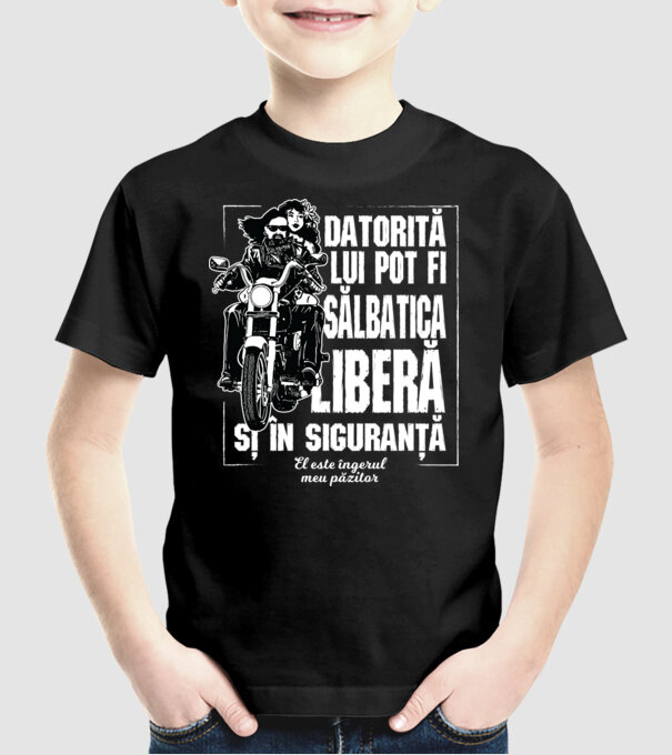 datorită ei pot fi sălbatic, liber și în siguranță - ea este îngerul meu păzitor model negru pe tricou