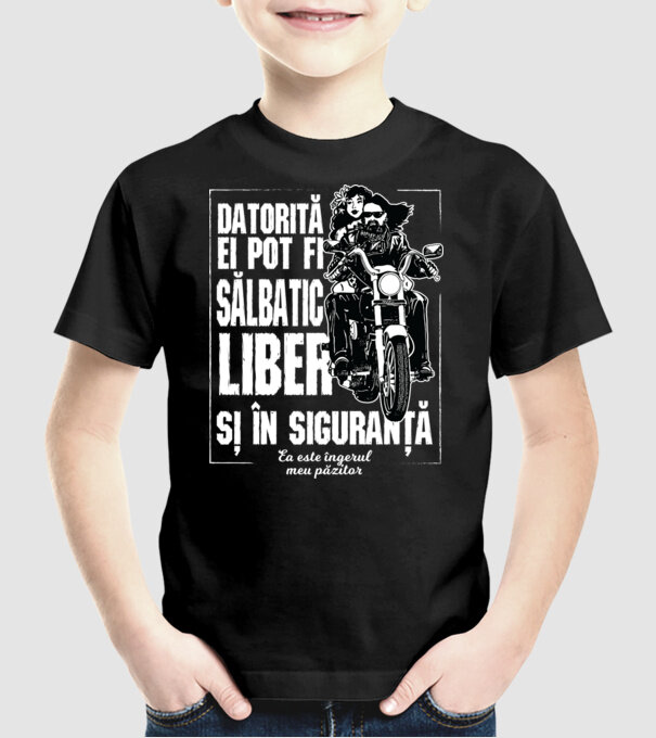 datorită ei pot fi sălbatic, liber și în siguranță - ea este îngerul meu păzitor model negru pe tricou