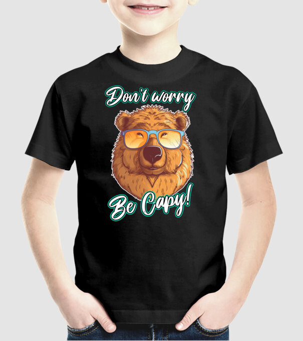 Don't worry be Capy model negru pe tricou