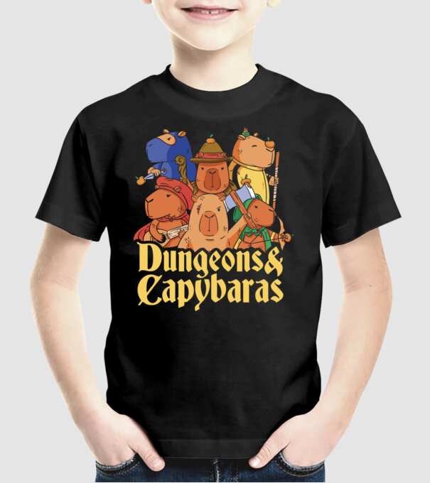 Dungeons and Capybaras model negru pe tricou