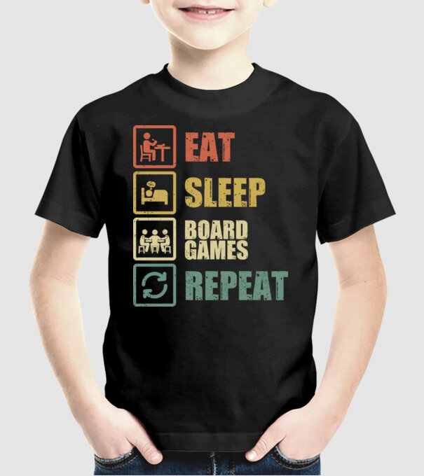 eat sleep Board Games repeat model negru pe tricou