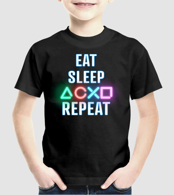 Eat sleep PS model negru pe tricou
