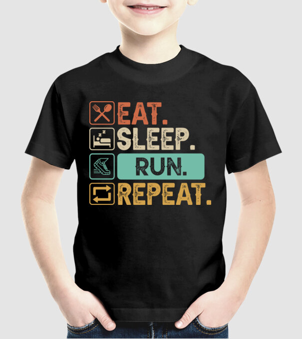 Eat Sleep Run Repeat model negru pe tricou