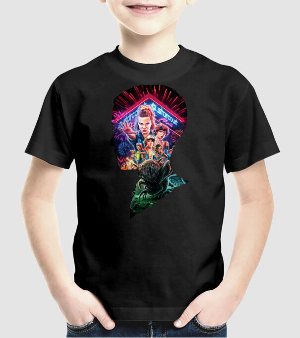 eleven poster head model negru pe tricou