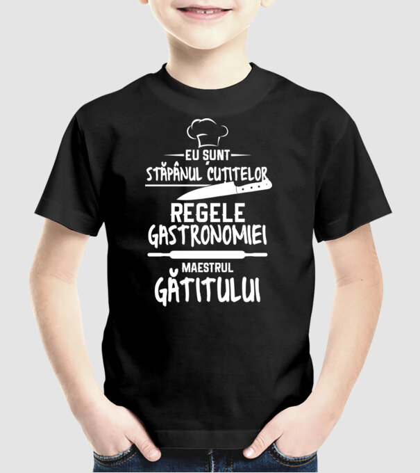 eu sunt stăpânul cuțitelor, regele gastronomiei, maestrul gătitului model negru pe tricou