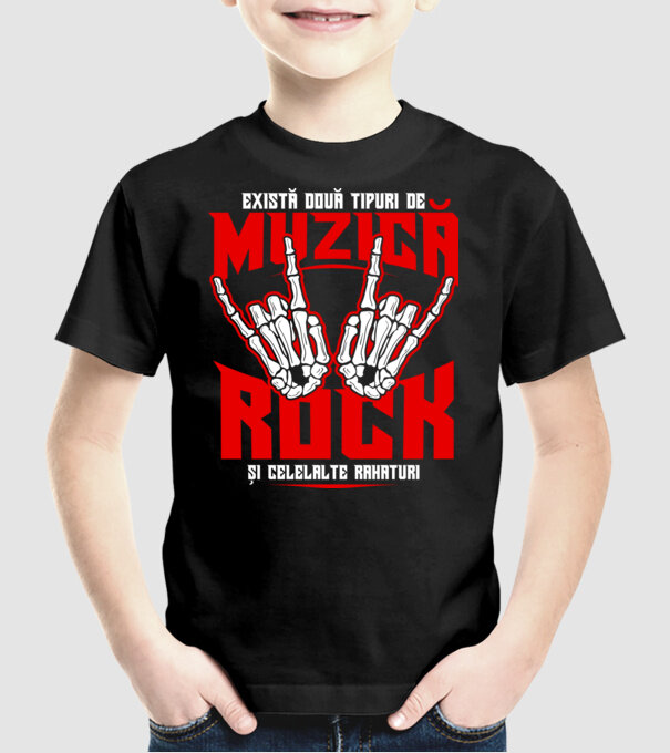 există două tipuri de muzică, rock și celelalte rahaturi model negru pe tricou