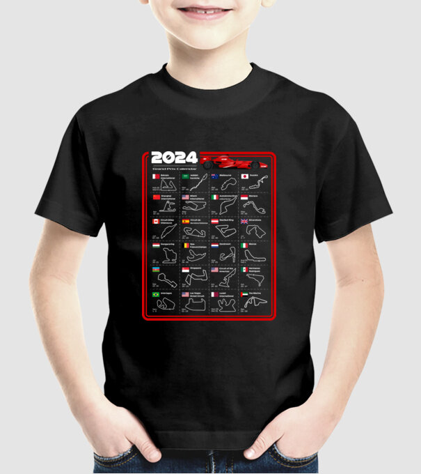 F1 calendar 2024 model negru pe tricou