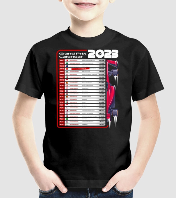 F1 Calendar TBA model negru pe tricou
