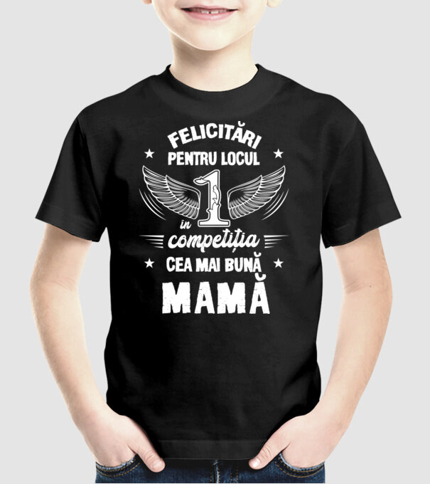 Felicitări pentru locul 1 în competiția Cel mai bun tată! model negru pe tricou