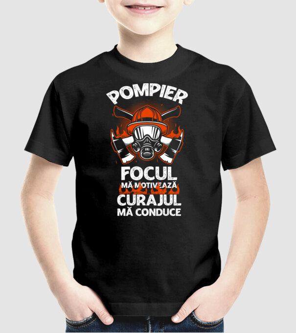 Focul mă motivează, curajul mă conduce Pompier model negru pe tricou