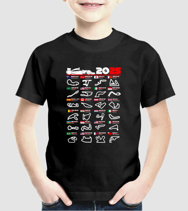 F1 calendar 2025 negru model negru pe tricou