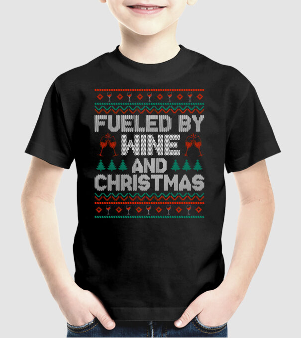 Fueled by wine and christmas model negru pe tricou