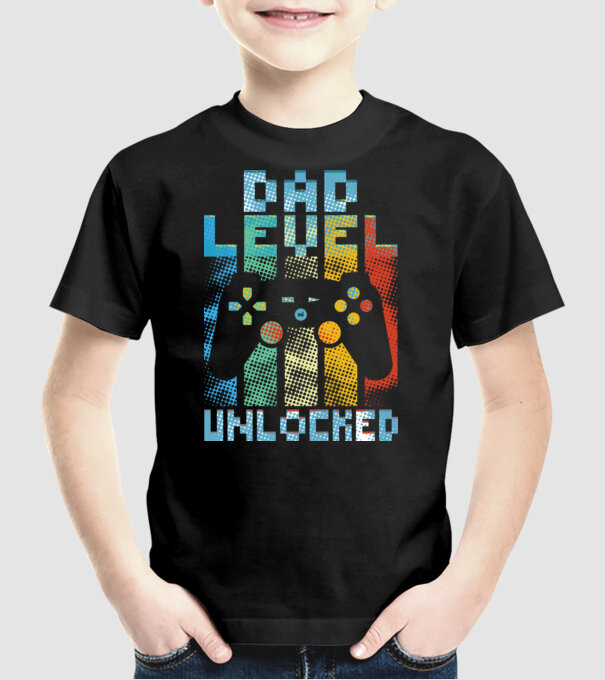 Gamer Dad level unlocked model negru pe tricou
