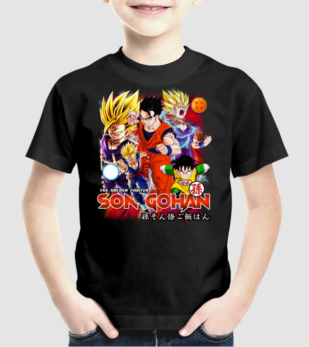 gohan dragonball model negru pe tricou