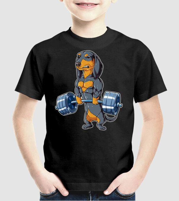 Gym teckel model negru pe tricou