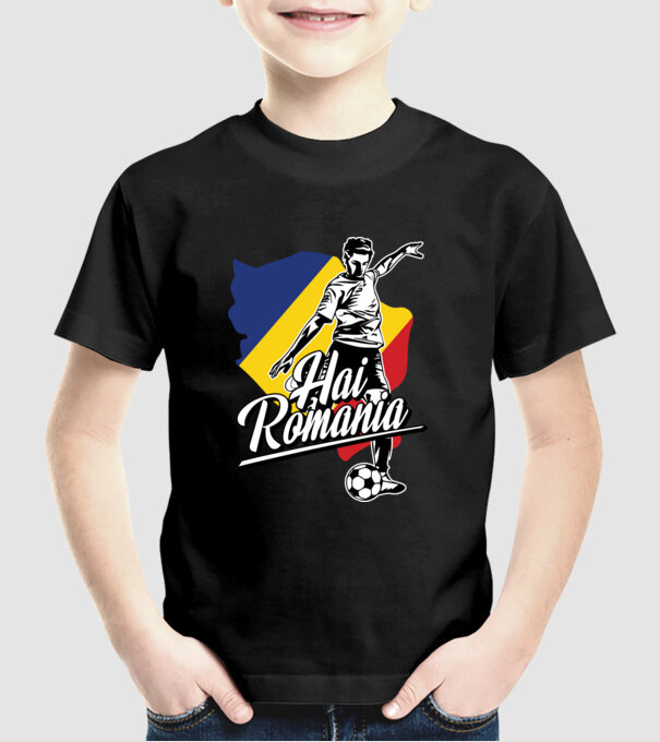 Hai romania fotbal model negru pe tricou
