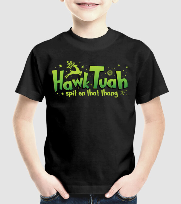 Hawk tuah xmas model negru pe tricou