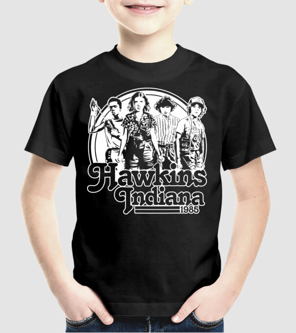 hawkins indiana stranger things2 model negru pe tricou