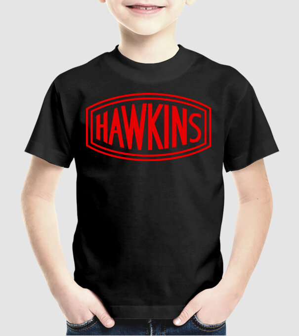hawkins stranger things model negru pe tricou