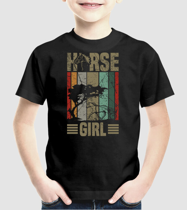 Horse girl model negru pe tricou