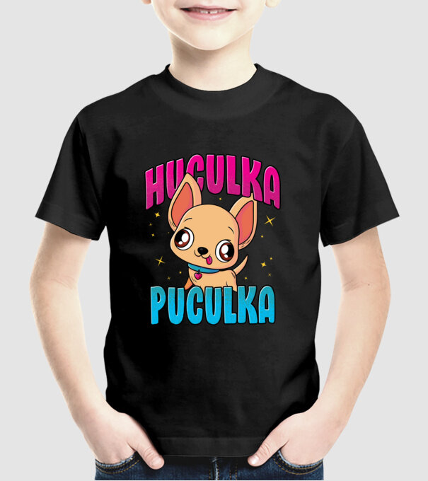 Huculka Puculka chivava model negru pe tricou