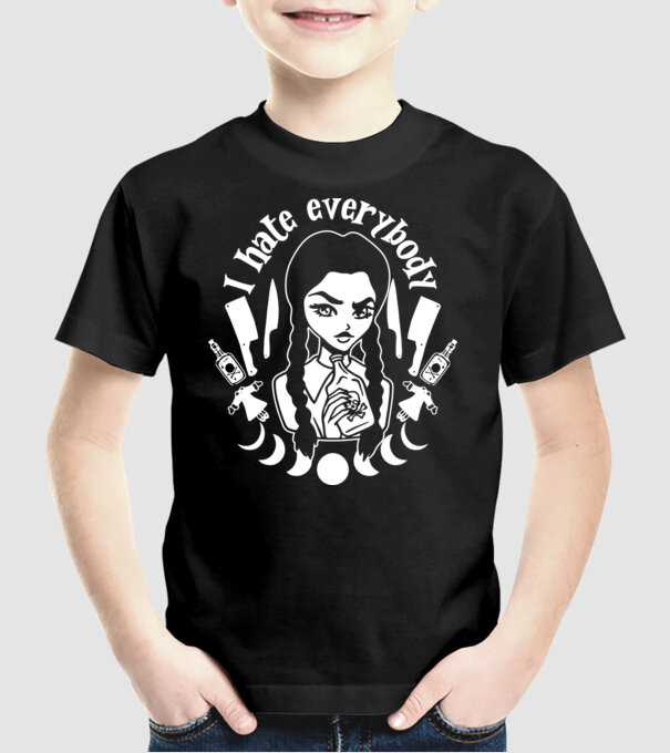 I hate everybody cartoon model negru pe tricou